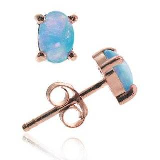   over Sterling Silver Created Blue Opal 6x4 Oval Stud Earrings Jewelry