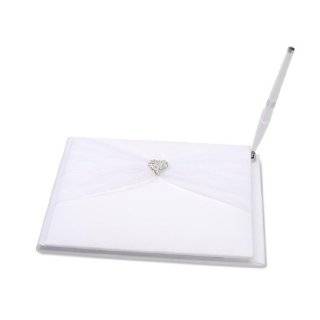 Darice VL414GB, Guest Book with Pen Rhinestone Heart Sheer, White