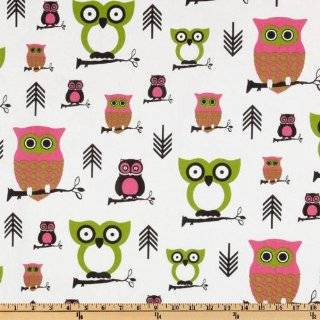  44 Wide What A Hoot Owl Flowers Pink Fabric By The Yard 