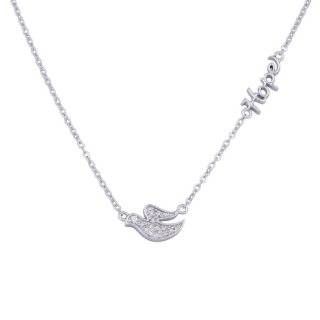Rhodium Plated Sterling Silver Cubic Zirconia Dove and Hope Necklace 