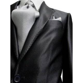   Carlo Lusso 3 Button Shiny Solid Black Sharkskin Mens Suit Clothing