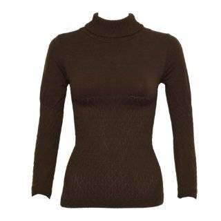 Ladies Brown Seamless Long Sleeve Turtleneck Top Diamond Pattern