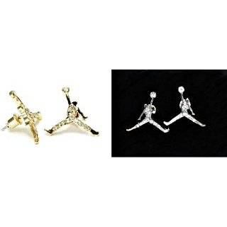 Set of 2 Michael Jordan Inspired Jumpman Stud Earrings Gold and Silver 