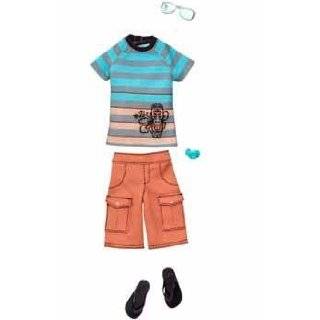 Ken Clothes Sporty Summer Striped Shirt & Khaki Shorts Fashion Outfit