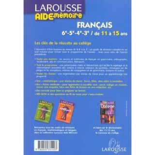 SCOLAIRE   ETUDIANT Aide Memoire Larousse; français ; 6ème/5ème