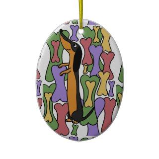 Funny Dachshund and Biscuits Abstract Art Christmas Tree Ornaments
