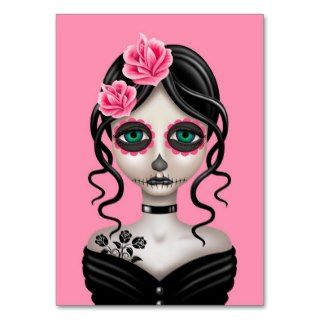 Sad Day of the Dead Girl on Pink Business Card Template