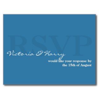 Blue RSVP simple wedding response card Post Card