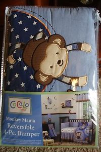 New Cocalo Baby Monkey Mania Reversible 4 PC Bumper New Baby Boy Crib Bedding