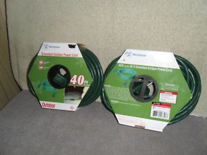2 40' Foot ft Outdoor Green Extension Power Cords 3 Prong Outlet Westinghouse