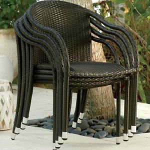 Sale Set of 2 Resin Wicker Dining Stacking Chairs Outdoor Patio Furniture Brown