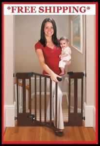 EZ Open Wood Walk thru Gate Adjustable Stairs Security Baby Safety Dog Pet Door