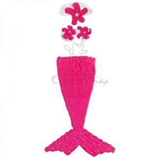 Little Mermaid 3pcs Newborn Baby Girls Outfit Crochet Tail Costume Photo Props