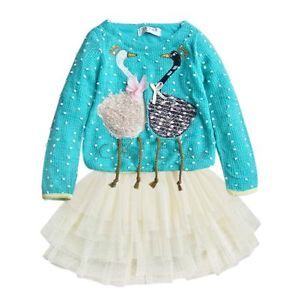 1pc Baby Girls Kids Toddler Swan Knit Party Top Dress Tutu Costume Outfit Sz 4T