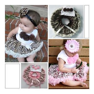 2pcs Baby Girl Kids Top Skirt Dress Costume Tutu Brown Pink Leopard Clothes 1 4Y