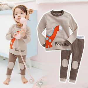 Vaenait Baby Toddler Kids Boy Girl Clothes Sleepwear Pajama Set "Brown Dino"