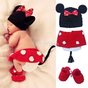 3pcs Newborn 6M Baby Girls Infant Toddler Minnie Mouse Knit Costume Outfit Photo