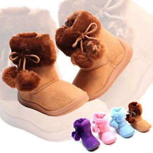 New Babys Girls Kids Toddler Infant Flat Pompoms Winter Fur Boots Shoes Size4 10