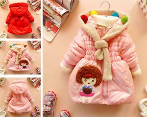 Baby Girls Clothes Winter Coat Kids Cute Balls Warm Hood Jacket Gown 2 6Year