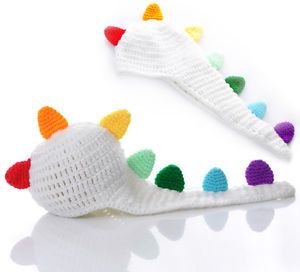 1 PC White Dinosaur Handmade Knit Crochet Baby Beanie Hat Cap 53x30cm
