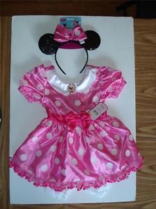 Girls' 3T Disney Store Minnie Mouse Costume Pink Dress w Ears Halloween NWT