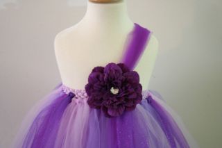 Baby Girls Tutu Dress Skirt Purple Flower Glitter Pageant Flower Infant Size 8