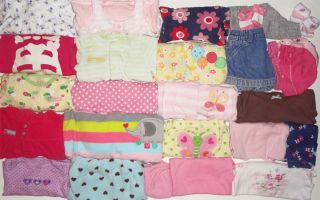 30 Piece Baby Girl Clothes Lot All Carters Excellent Used Newborn 0 3