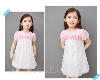 New Kids Toddlers Girls Princess Cotton Flower Lace Short Dress AGE2 7Y