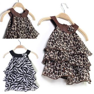 Lovely Baby Kid Toddler Girl Leopard Zebra Chiffon Dress Top Clothes Outfits