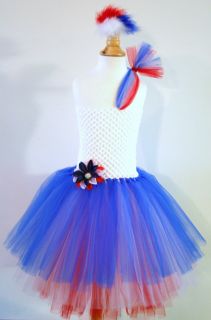 Baby Girls Tutu Dress Skirt 4th July Red White Blue Headband Pageant Infant Sz 8