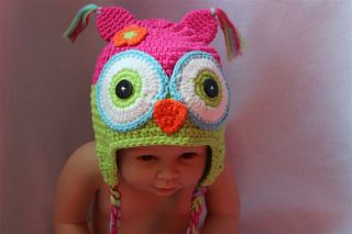 Cute Gorgeous Baby Toddler Owl Hat Beanie Pink Green New Newborn to 3 Year Gift