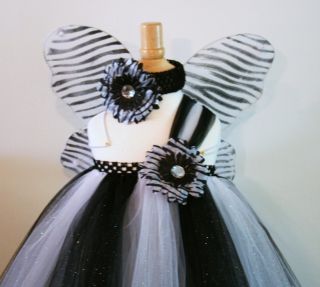 Baby Girls Tutu Dress Skirt Black White Zebra Butterfly Wings Headband Size 4 8
