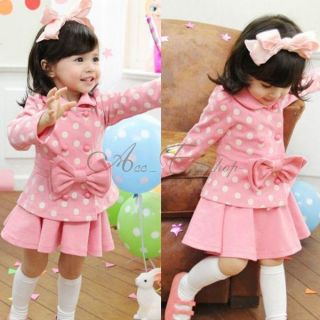 2pcs Girls Toddlers Polka Dot Bowknot Dress Top Pleated Tutu Skirt Outfits 2T 6