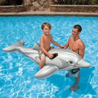 Baby Large Dolphin Float Inflatable Swimming Pool Toy Rider Ride on Seat Support