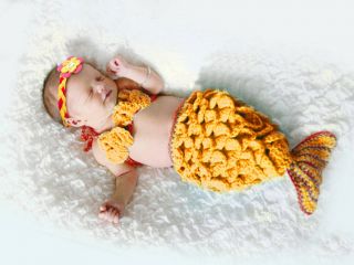 Baby Girl Toddler Infant Mermaid Knitted Costume Set Photo Photography Prop L52