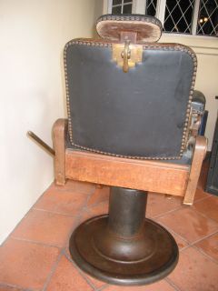 Antique Vintage Wood Cast Iron Brass Barber Chair