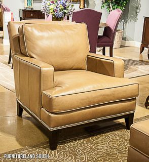 Bradington Young Crosby Tan Leather Sofa Chair Ottoman Set