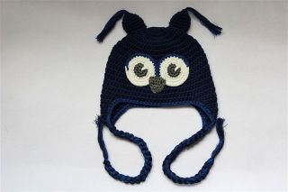 Cute Handmade Baby Toddler Owl Hat Beanie New Dark Blue 2 3Year Photo Prop Gift