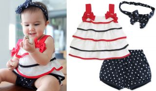 3pcs Baby Girl Kids Newborn Top Skirt Dress Headband Pants Outfit Sets Clothing