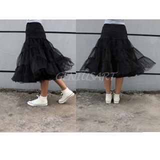 Women 2 Layer Swing Hoop Underskirt Rockabilly Dance Petticoat Knee Length Black