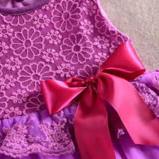 2014 Baby Girls Kid Princess Skirt Party Lace Bow Christmas Formal Dress Clothes
