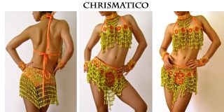 Gold Orange Samba Carnival Belly Dance Costume Bra Belt