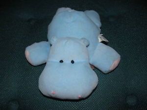 8" Kids II Hippo Blue Rattle Plush Velour Soft Baby Toy Stuffed Animal