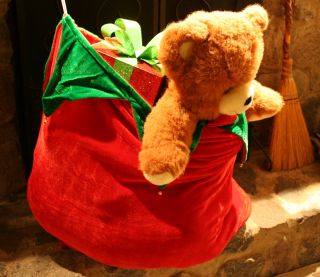 Velour Santa Claus Costume Suit Toy Bag Jingle Bells Deluxe Sack Bag New
