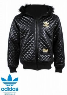 New Adults Adidas Originals Chile 62 Black Hooded Quilted Bomber Jacket