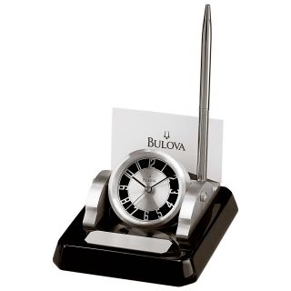 Bulova Consul Desktop Clock with Card and Pen Holder   Desktop Clocks
