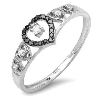 0.20 Carat (ctw) 10K White Gold Round Diamond Wave Ladies Bridal Promise Engagement Ring 1/5 CT: Jewelry