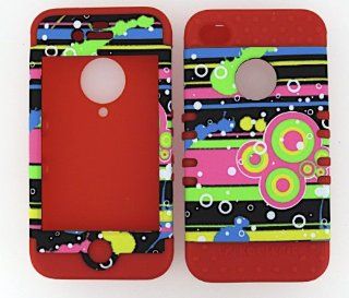 3 IN 1 HYBRID SILICONE COVER FOR APPLE IPHONE 4 4S HARD CASE SOFT RED RUBBER SKIN CIRCLES RD TE197 KOOL KASE ROCKER CELL PHONE ACCESSORY EXCLUSIVE BY MANDMWIRELESS: Cell Phones & Accessories