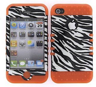 3 IN 1 HYBRID SILICONE COVER FOR APPLE IPHONE 4 4S HARD CASE SOFT ORANGE RUBBER SKIN ZEBRA OR TP206 S KOOL KASE ROCKER CELL PHONE ACCESSORY EXCLUSIVE BY MANDMWIRELESS: Cell Phones & Accessories