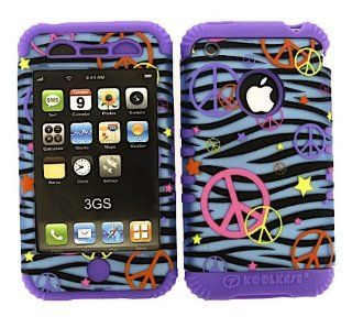 3 IN 1 HYBRID SILICONE COVER FOR APPLE IPHONE 3G 3GS HARD CASE SOFT LIGHT PURPLE RUBBER SKIN ZEBRA PEACE LP TE321 S KOOL KASE ROCKER CELL PHONE ACCESSORY EXCLUSIVE BY MANDMWIRELESS: Cell Phones & Accessories